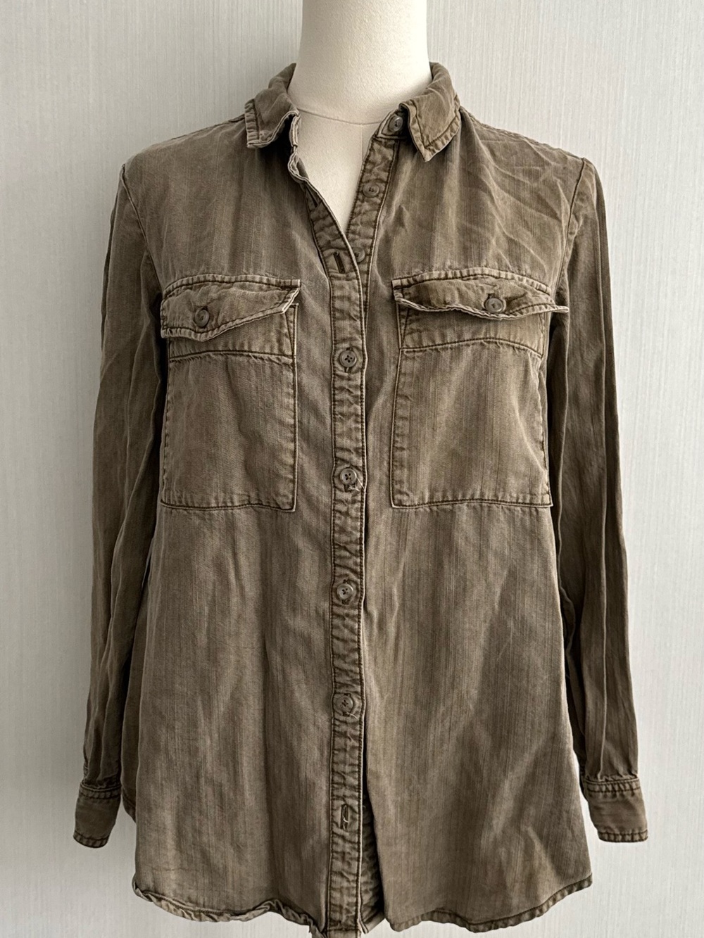 Pilcro Anthropologie Olive Green Floral-Lined Shirt Jacket